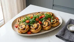 Pizza-Kringel mit Rucola & Tomaten – herzhaftes Fingerfood, das gut vorzubereiten ist