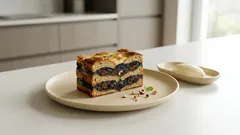 Mohnpielen aus alten Brötchen: cremiger Brotauflauf mit Rosinen und Haselnüssen